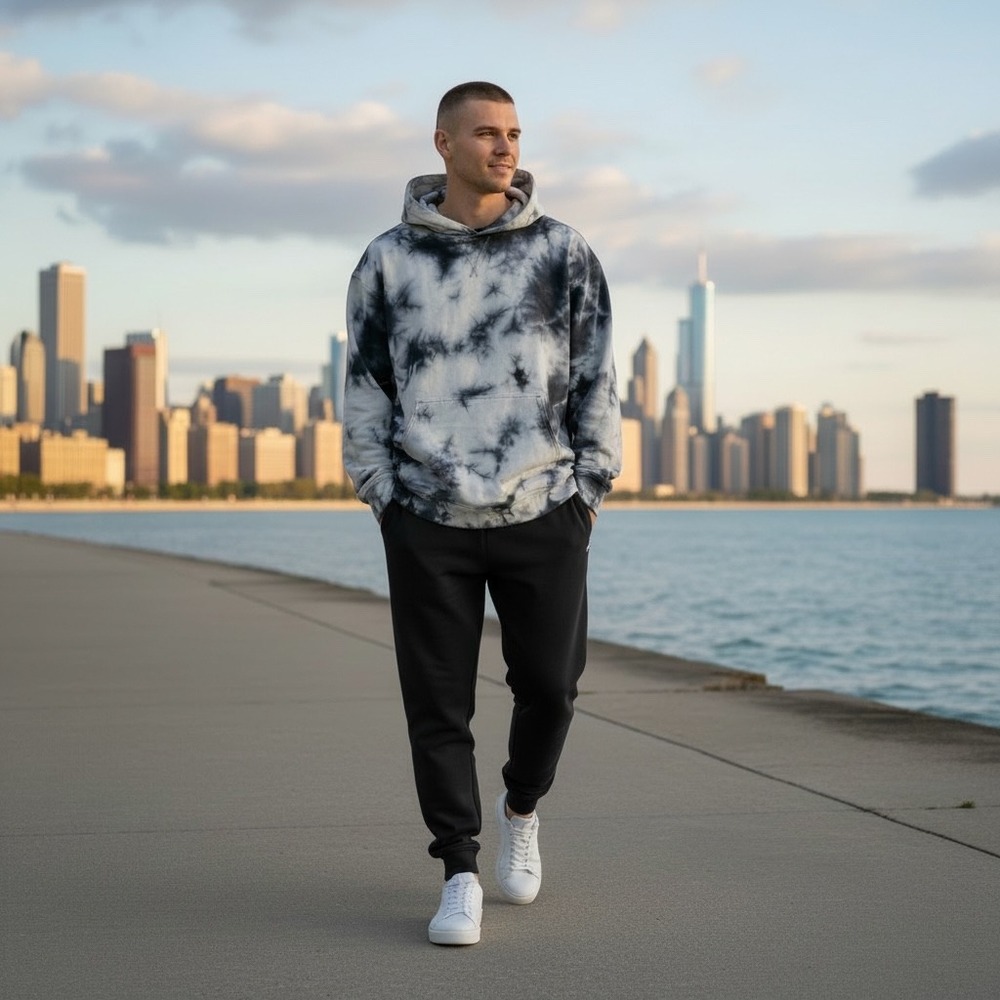 Lululemon‎ Mens Tie Dye Hoodie Black White Pullover Sweatshirt Small EUC